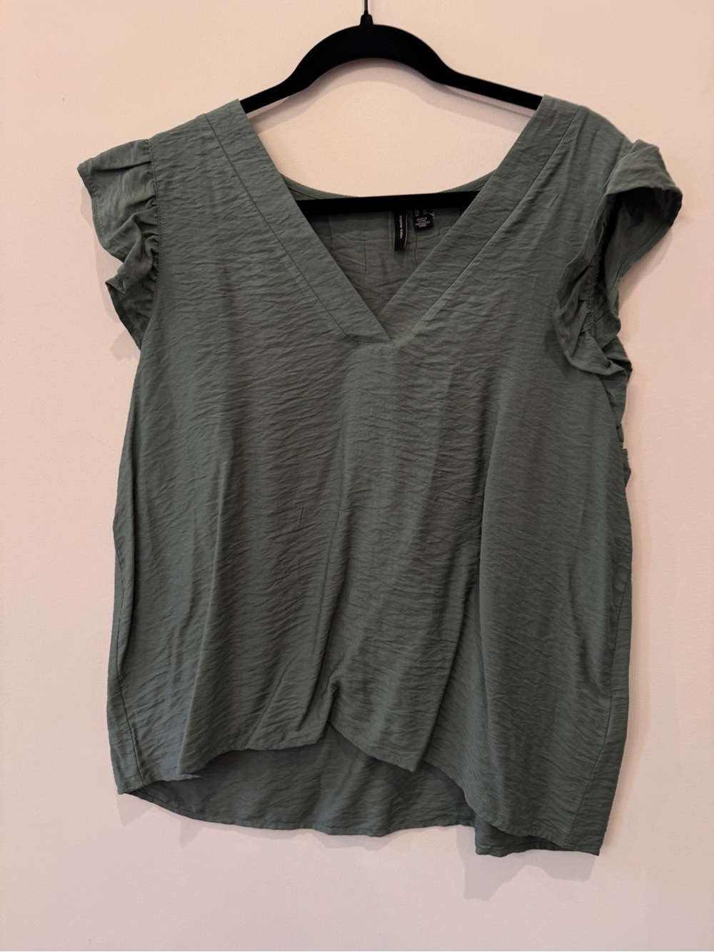 Vero Moda Sage Green V-Neck Flutter Sleeve Blouse